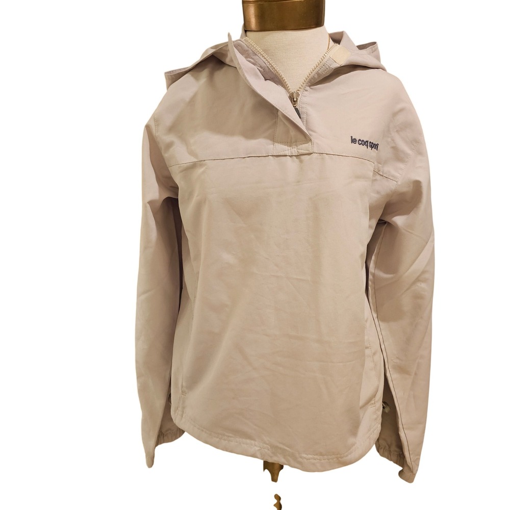 Le Coq Sportif Tan Hooded Windbreaker Quarter Zip Pullover Anorak Size 14